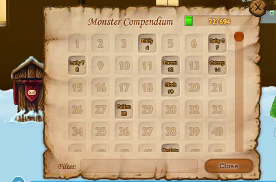 A screenshot of the monster compendium.
